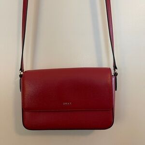 DKNY Red Leather Crossbody Bag with Flap Closure
